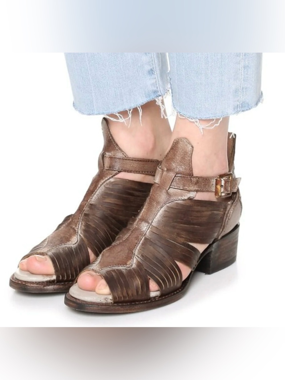 Freebird by Steven ARROW Brown Leather Cutout Heeled Sandals